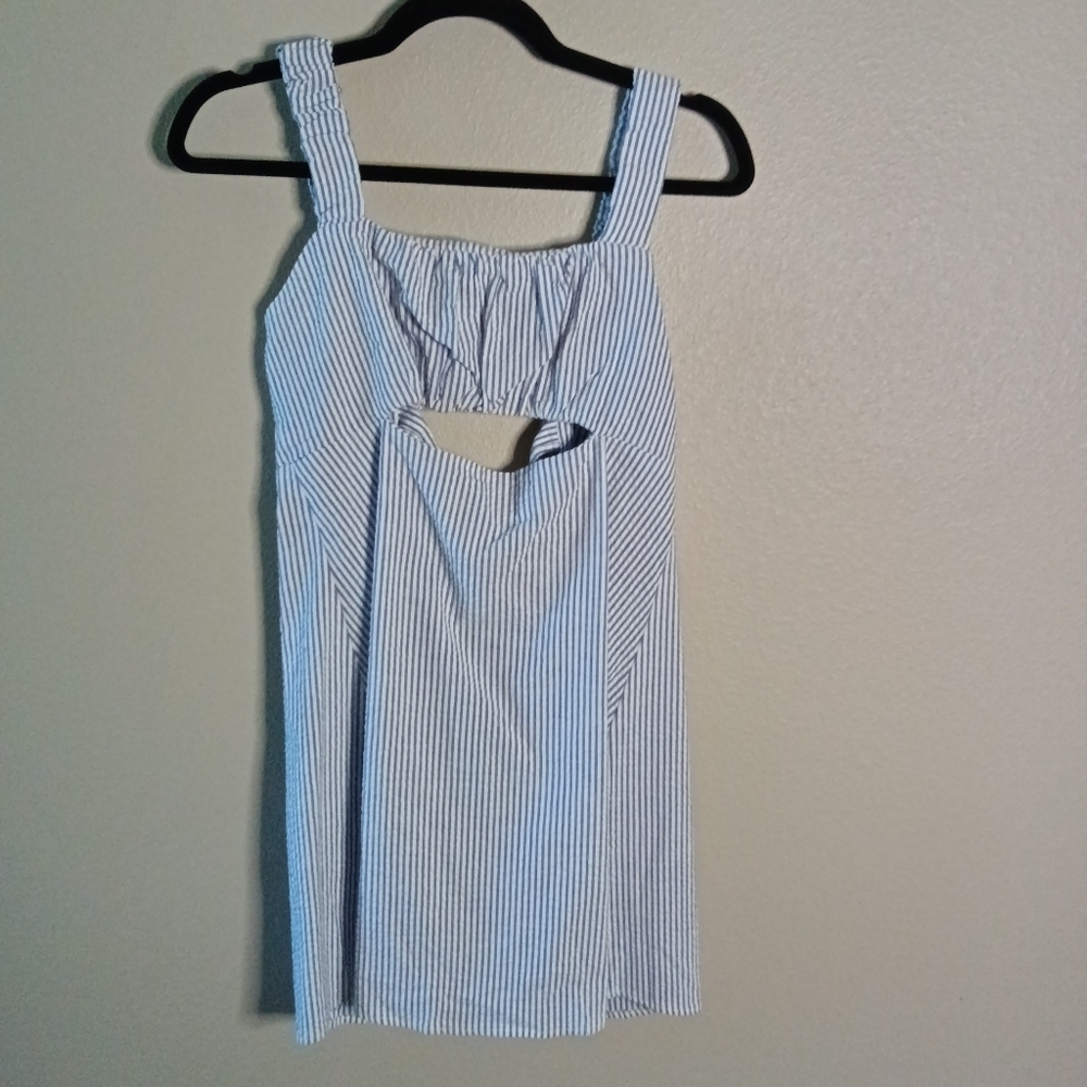 🦋 Altar'd State Striped Tank Mini Dress Cut Out Tie Back S - Picture 2 of 11